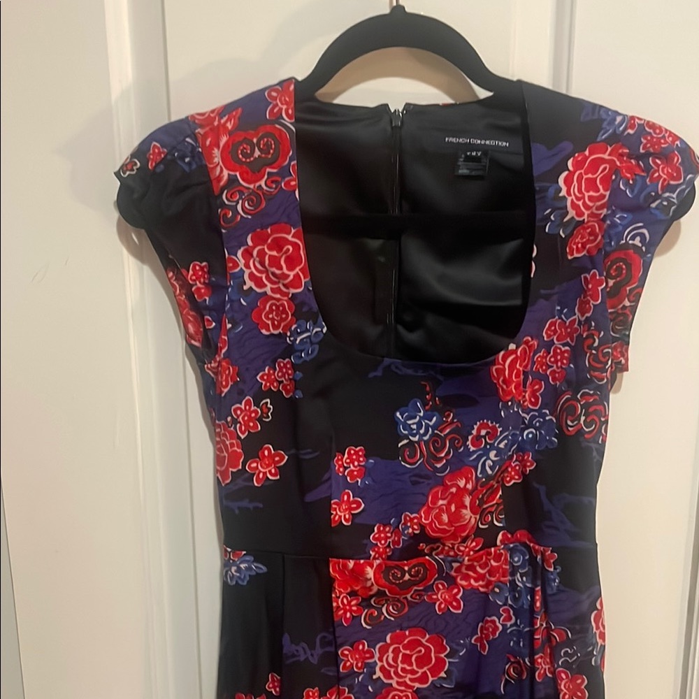 French Connection Red and Blue Sheath Dress with Flutter Cap Sleeves